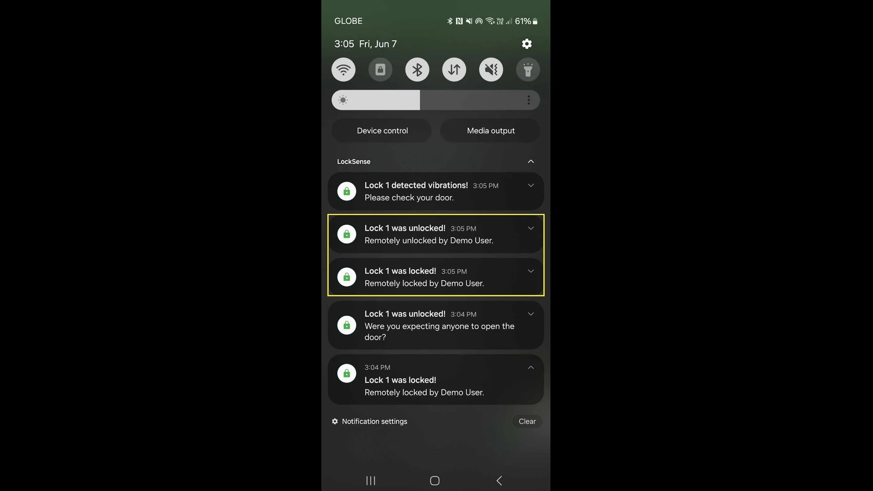 LockSense notification UI